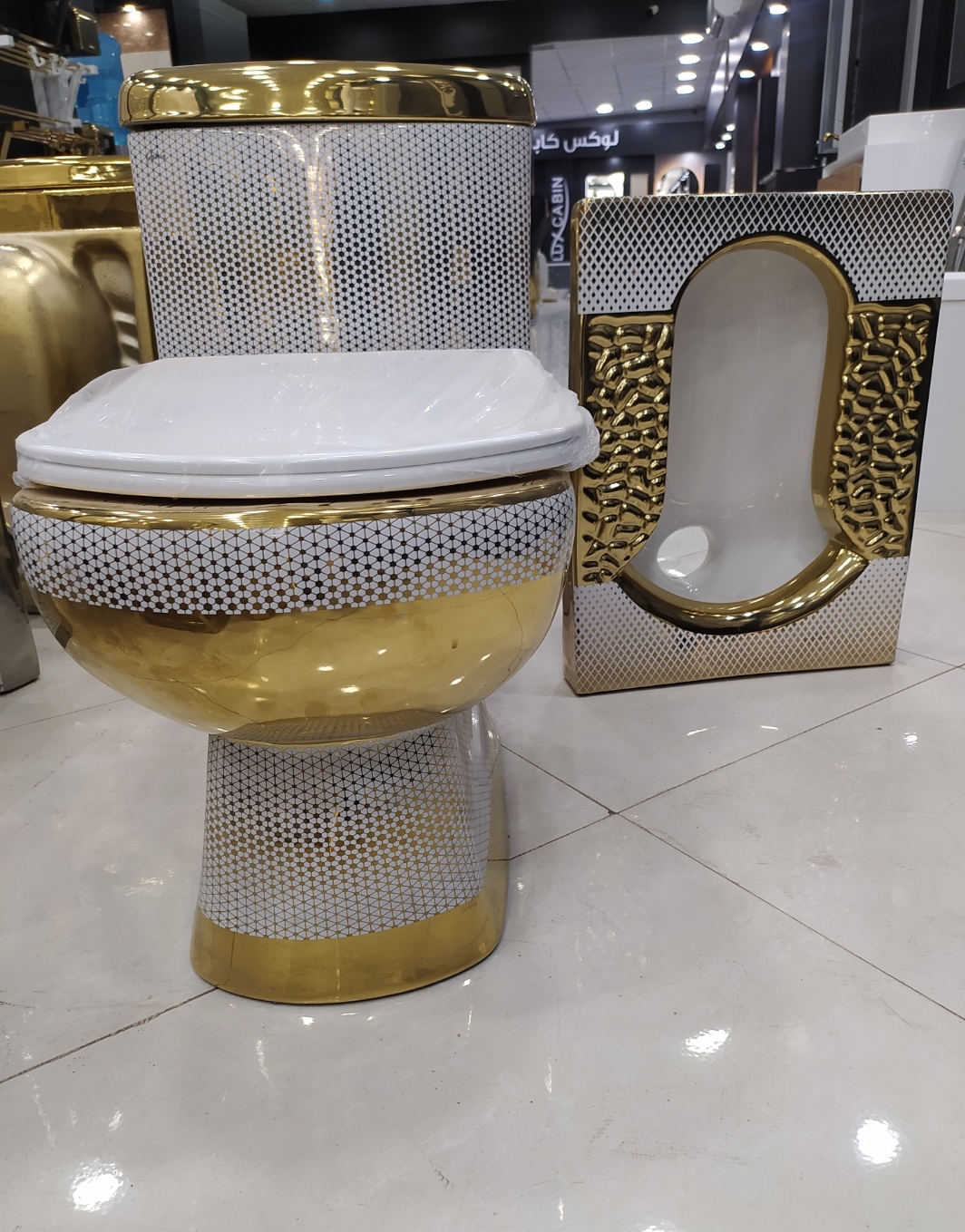 توالت فرنگی و توالت ایرانی لوکس سفید طلایی کد۱۰۶
