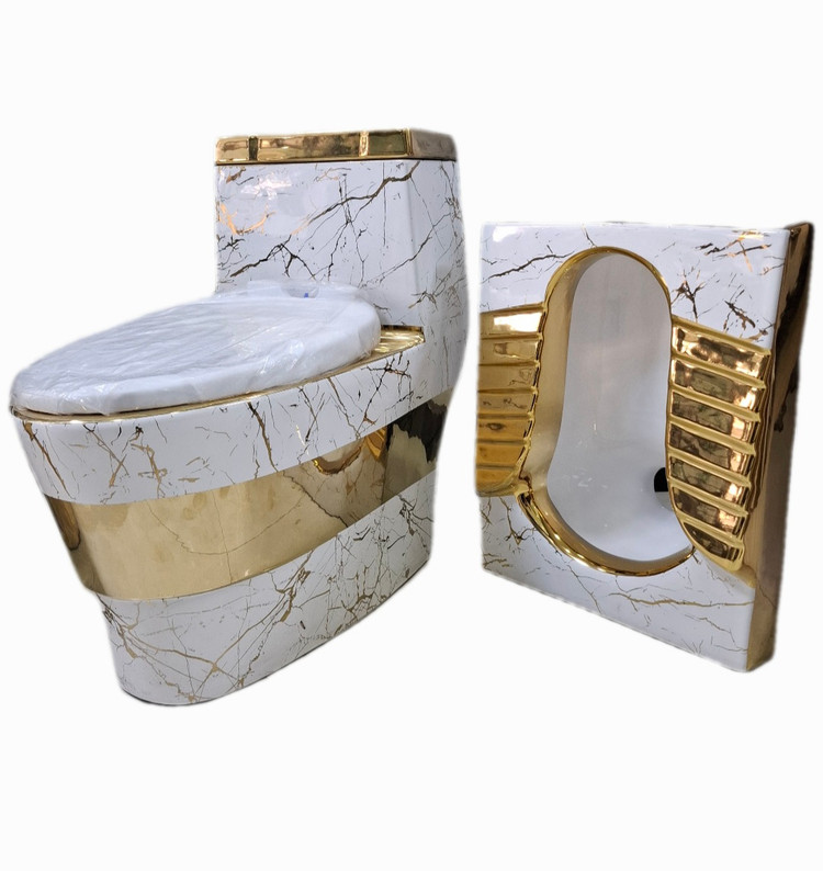 توالت فرنگی و توالت ایرانی سفید طلایی کد118