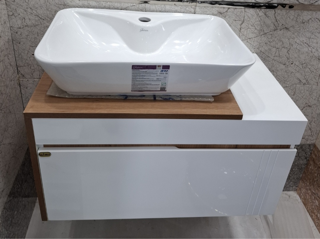 کابینت روشویی سفید طرح چوب مدل ال