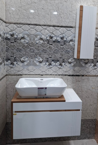 کابینت روشویی سفید طرح چوب مدل ال
