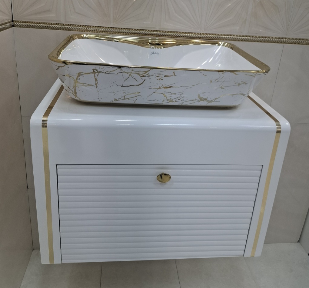 کابینت روشویی سفید طلایی فول ست