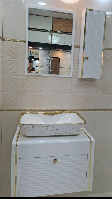 کابینت روشویی سفید طلایی فول ست