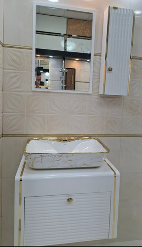 کابینت روشویی سفید طلایی فول ست