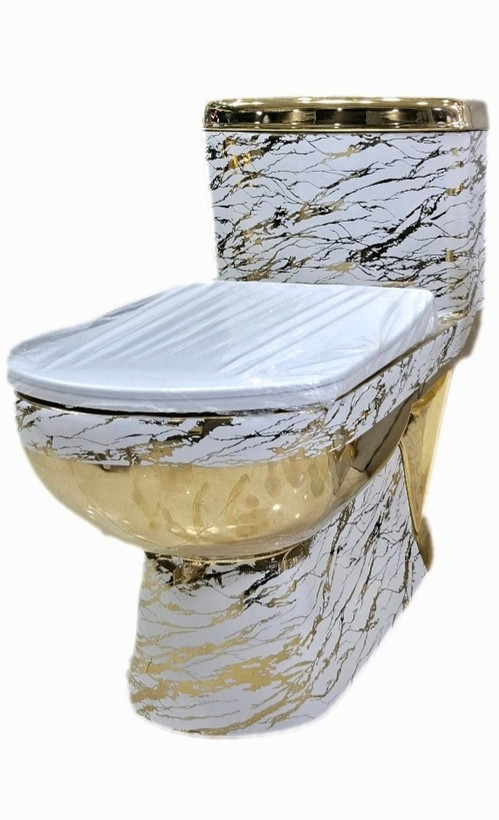 توالت فرنگی کد۱۱۸ سفید طلایی ماربل