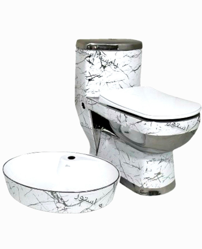 توالت فرنگی و رویه کابینتی سفید نقره ای کد118