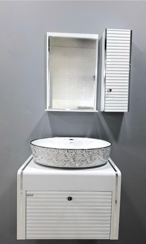 روشویی کابینتی بامبو سفید نقره ای فول ست