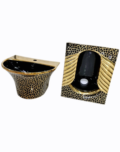 توالت ایرانی و روشویی نيم پایه مشکی طلایی لوکس کد122