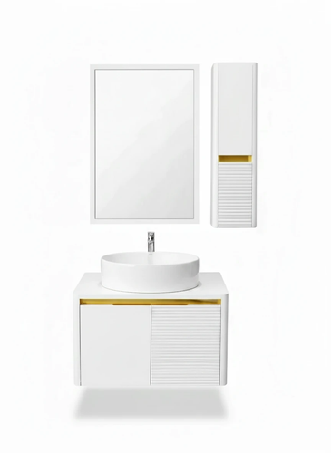 روشویی کابینتی کدL سفید طلایی 60در40 رویه کابینتی گرد سفید