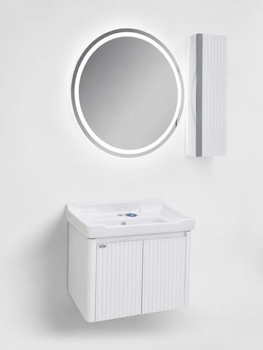 روشویی کابینتی 60در40 کاسه توکار سفید طوسی فول ست اینه تاچ بک لایت