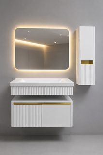 روشویی کابینتی لوکس مدل آذر فول ست اینه تاچ بک لایت رویه کابینتی توکار کورین ابعاد ۷۸در۴۷